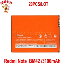 20 шт./лот для Xiaomi Redmi note Батарея BM42 3100 mAh Оригинальные Замена Батарея для Hongmi Примечание
