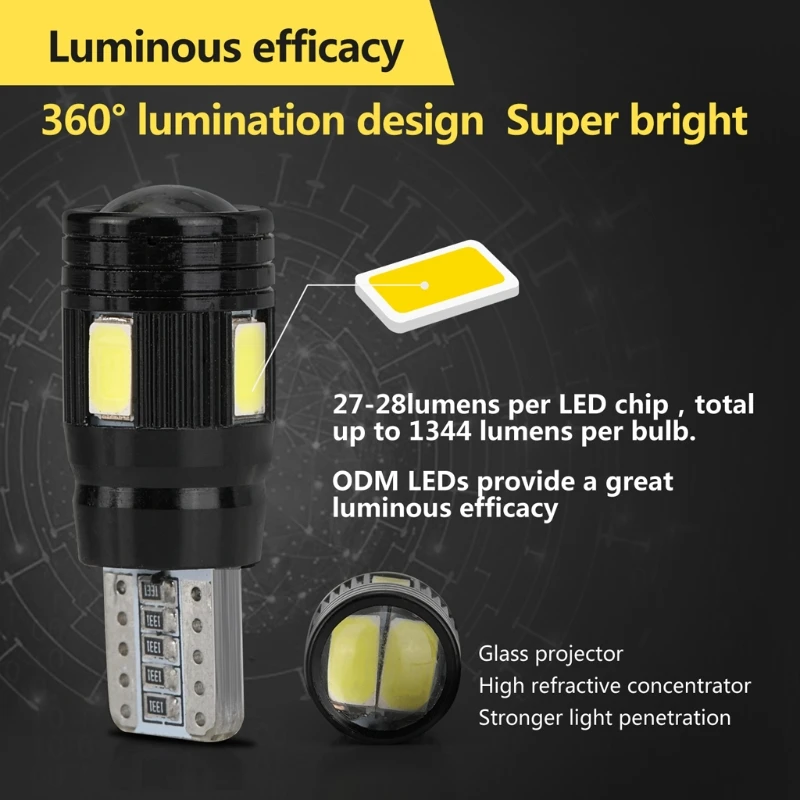 

YAM 2Pcs T10 W5W 6 LED SMD 5730 Wedge Lights High Power Car LED Parking Fog Lamp 12V