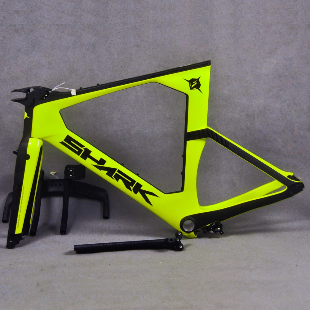 Sale Full Carbon Frame TT Bike Fluorescent Yellow Painting Black Logo Glossy Triathlon Bicycle Frameset FM109 16