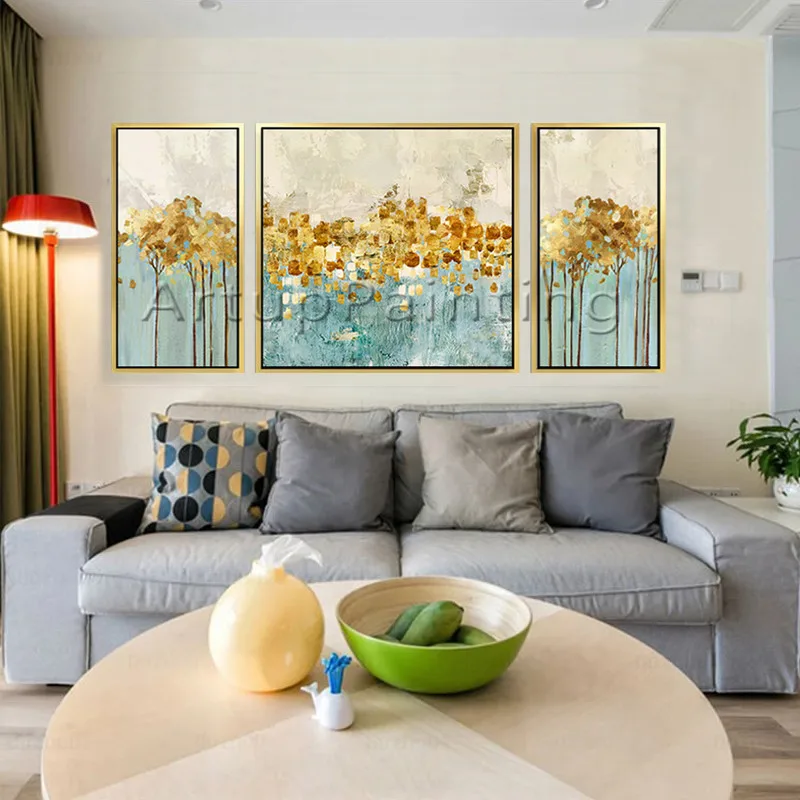 Canvas painting cuadros decoracion 3 pieces gold Acrylic ... Canvas painting cuadros decoracion 3 pieces gold Acrylic ...