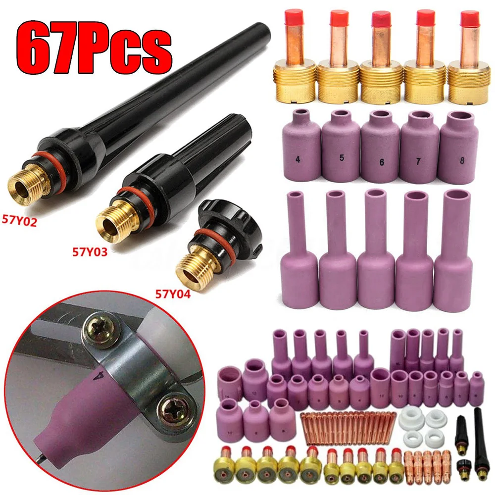 

67pcs TIG Welding Torch Stubby Gas Lens Ceramic Nozzle Kit for WP-17/18/26
