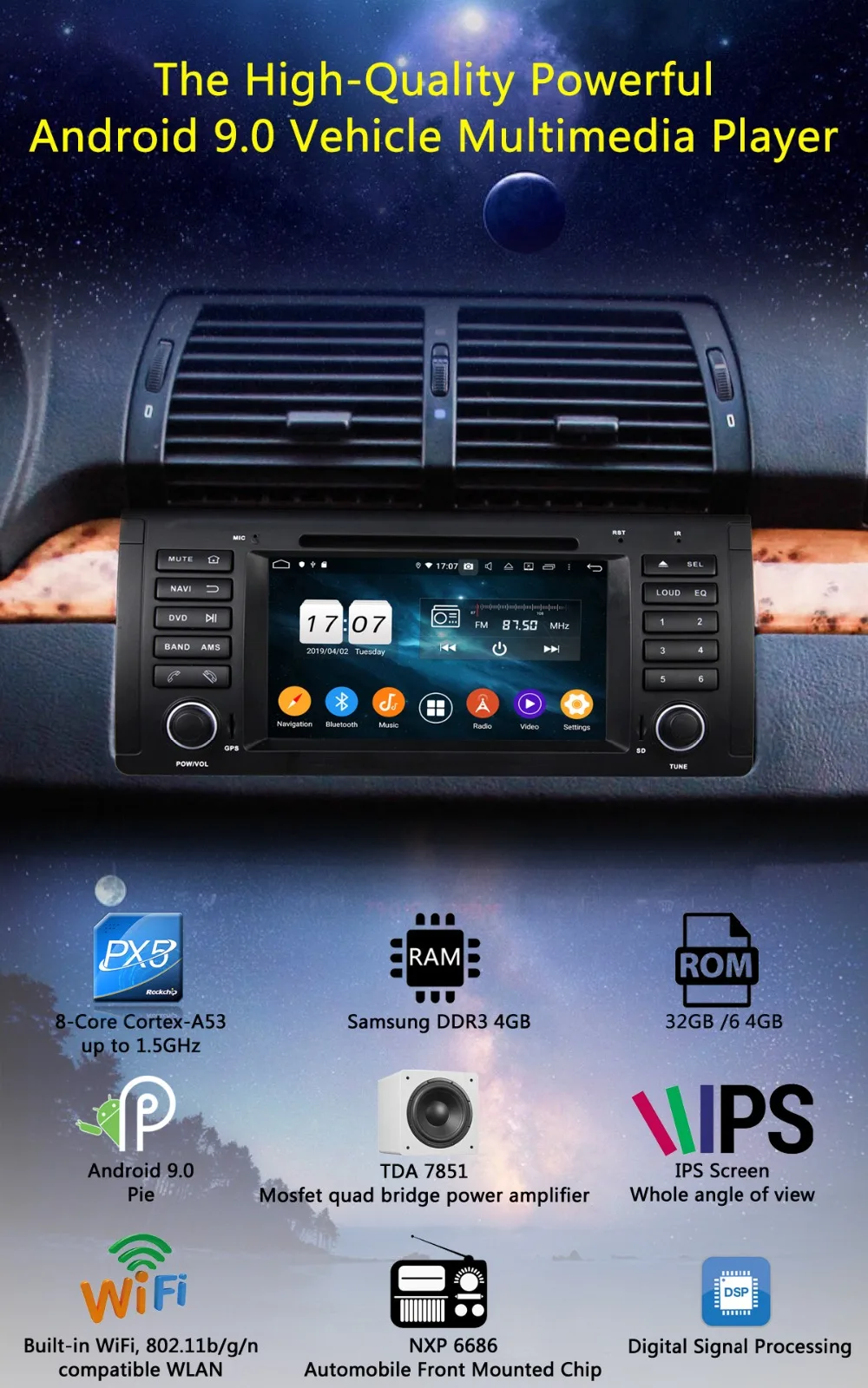 Cheap 7" IPS 8Core 4GB RAM 64GB ROM Android 9.0 Car DVD Radio GPS Player For BMW E53 E39 M5 X5 1999-2005 DSP CarPlay Parrot BT Stereo 1