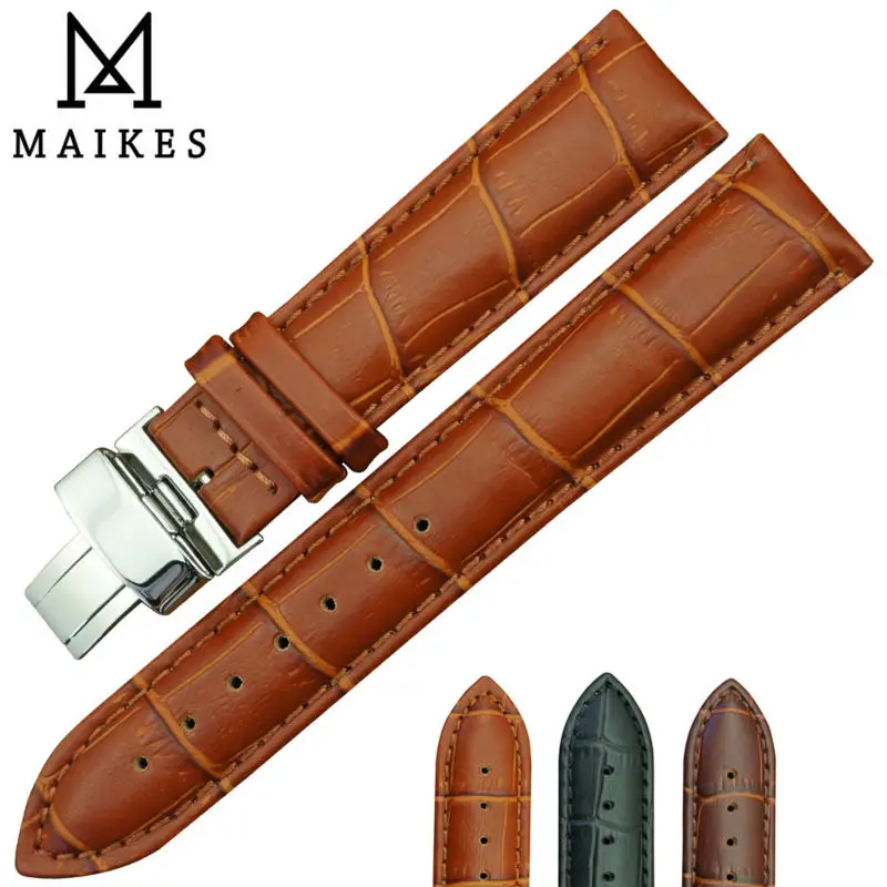 Ремешок для часов MAIKES из натуральной телячьей кожи 16 18 20 22 24 мм с бабочкой|watch