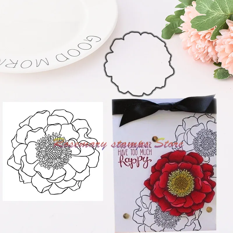 

Rosemary stamps Big Flower Metal Cutting Dies and stamps DIY Scrapbooking Card Stencil Paper Craft Handmade Album Handbook Decor