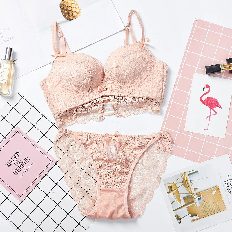 

Women Push Up Bra Set Comfortable Cotton Underwear Sexy Lace Embroidery Wire Free Bralette and Panties A B Cup Bras Lingerie
