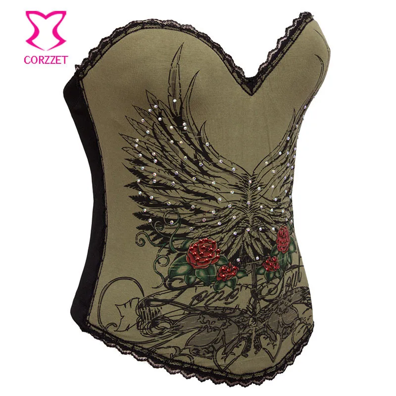 Corzzet стимпанк цветочный принт хлопок пуш-ап корсет, топ, бюстье сексуальный готический женский корсетный костюм