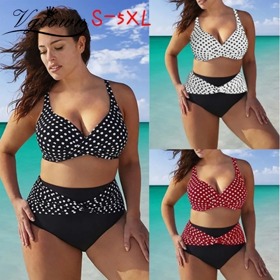 

VGTOWN Women Plus Size 5XL Dots Bikini Sets Two Piece Female Swimsuits Swimwear Beach Suit Bather Biquini Tankini Large Size