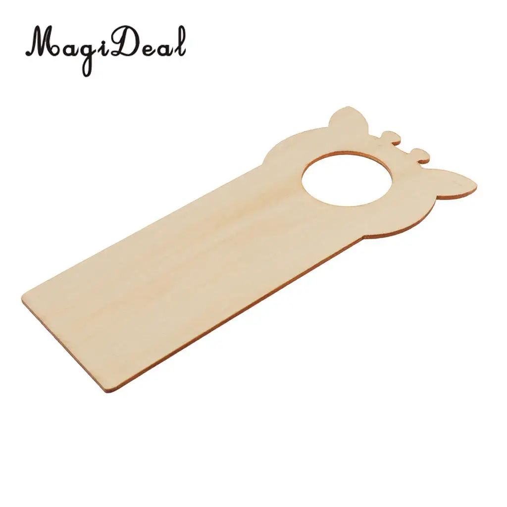 MagiDeal 5 Pieces Creative Wood Door Knob Hanger Signs for DIY Kid Craft Round/Bear/Giraffe