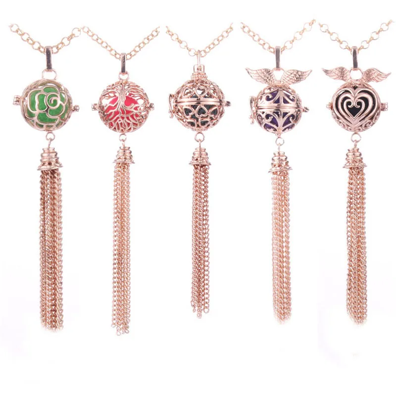 

2019 New Rose gold Aromatherapy lockets boho jewelry tassel necklaces Perfume Aroma diffuser pendant necklace lady girl gift
