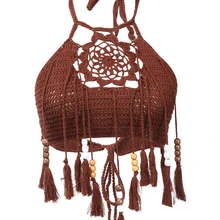 Женский топ с бретелькой через шею вязаный Бралетт вязаный бюстгальтер Boho пляжное бикини на бретельках сексуальный женский короткий топ летняя Праздничная модная одежда