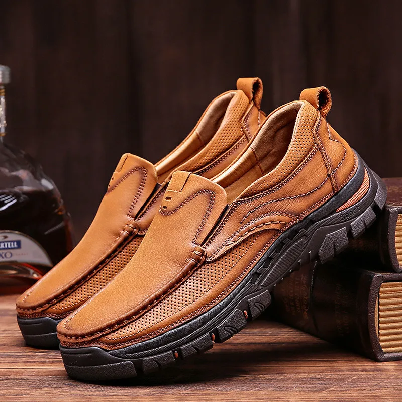 

New Men's Casual Shoes Leather Soft Men's Brand Shoes Outdoor Non-slip Wear-Resistant Hiking Shoes Large Size Sports Shoes Men
