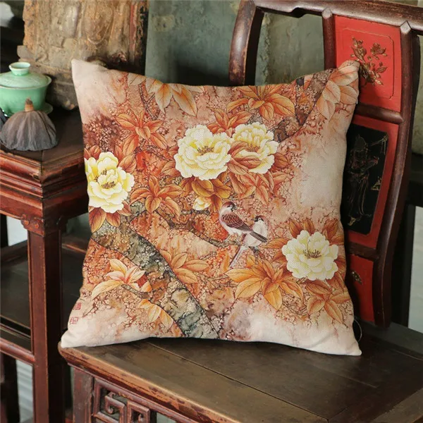 Льняная наволочка для подушки в китайском стиле с принтом пионов, декоративные наволочки для дивана и автомобиля, Декор для дома, capas para almofadas - Цвет: 5