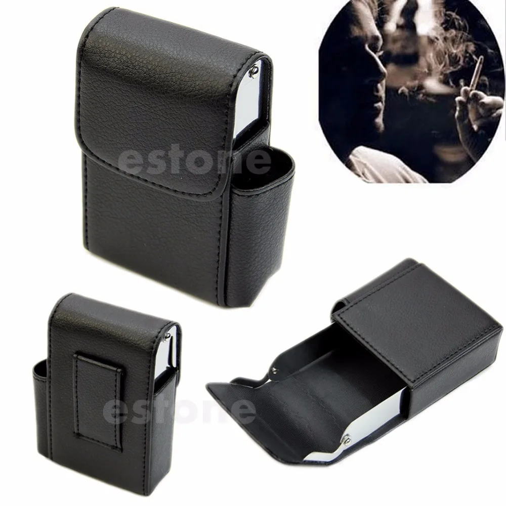  Black Cigarette Hard Case Pouch Leather Holder Wallet Purse 