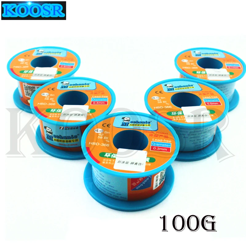 

0.3/0.4/0.5/0.6/0.8 mm HK Mechanic green low temperature Lead Free Soldering tin wire 100g Sn42/Bi58 Soldering Wire Roll