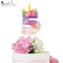 Единорог Тема Бумажный торт Топпер животные торт Топпер ребенок душ вечерние принадлежности Дети День рождения украшения на заказ
