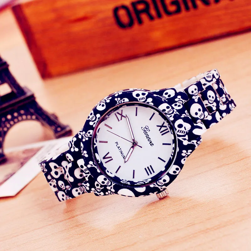 Montre Femme несколько цветов череп с принтом из силикона часы сладкий цветок дамы