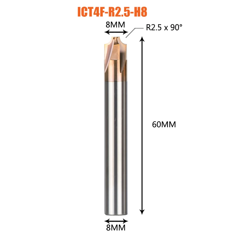 1 шт. твердое карбидная Фаска Инструмент Фреза 4 флейты Внутренняя Дуга R0.5-R5.0 Фаска фрезы угловой Закругление инструмент для снятия заусенцев - Длина режущей кромки: ICT4F-R2.5-H8