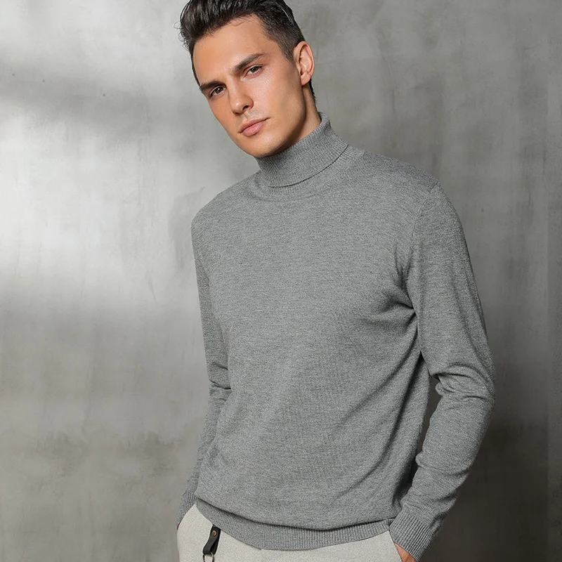 Мужской кашемировый шерстяной вязаный свитер с высоким воротом, фирменные одноцветные мужские пуловеры, Мужской винтажный стиль, осенне-зимняя базовая одежда