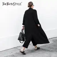 TWOTWINSTYLE Oversize Windbreaker For Women Lapel Collar Pocket Split Long Dovetail Trench Coat Cardigan 2019 Spring Thin New