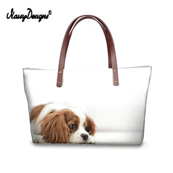 

Noisydesigns 2019 Charles Spaniel Dog Print White Handbag Women Tote Bag Crossbody Top-Handle Zipper Casual Custom Female Animal