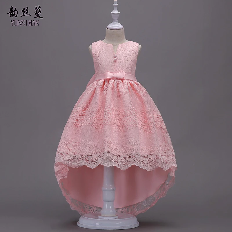 

2018 Spring Brand Baby Girls White Lace Trailing Dresses Size 4 6 8 10 12 14 Years Big Teens Girls Princess Party Costume 9 1L21