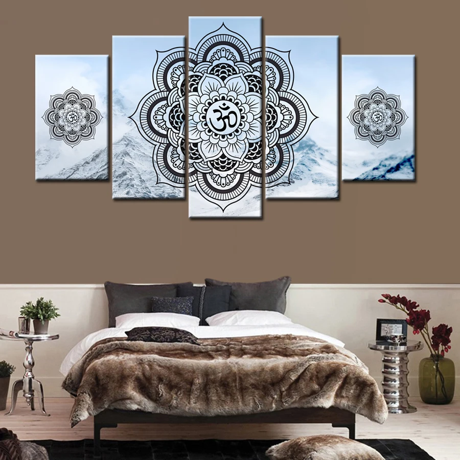 

5 Piece Printed canvas painting HD OM buddha Mandala home decor print poster framework wall art