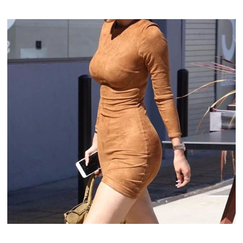 Женское облегающее вечернее платье Kylie Jenner коричневый облегающий замшевый