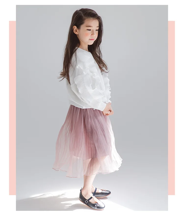 Новая брендовая футболка для девочек г. Осенняя белая детская Кружевная футболка из чистого хлопка детское Пальто футболка для малыша, топы, милые#3037