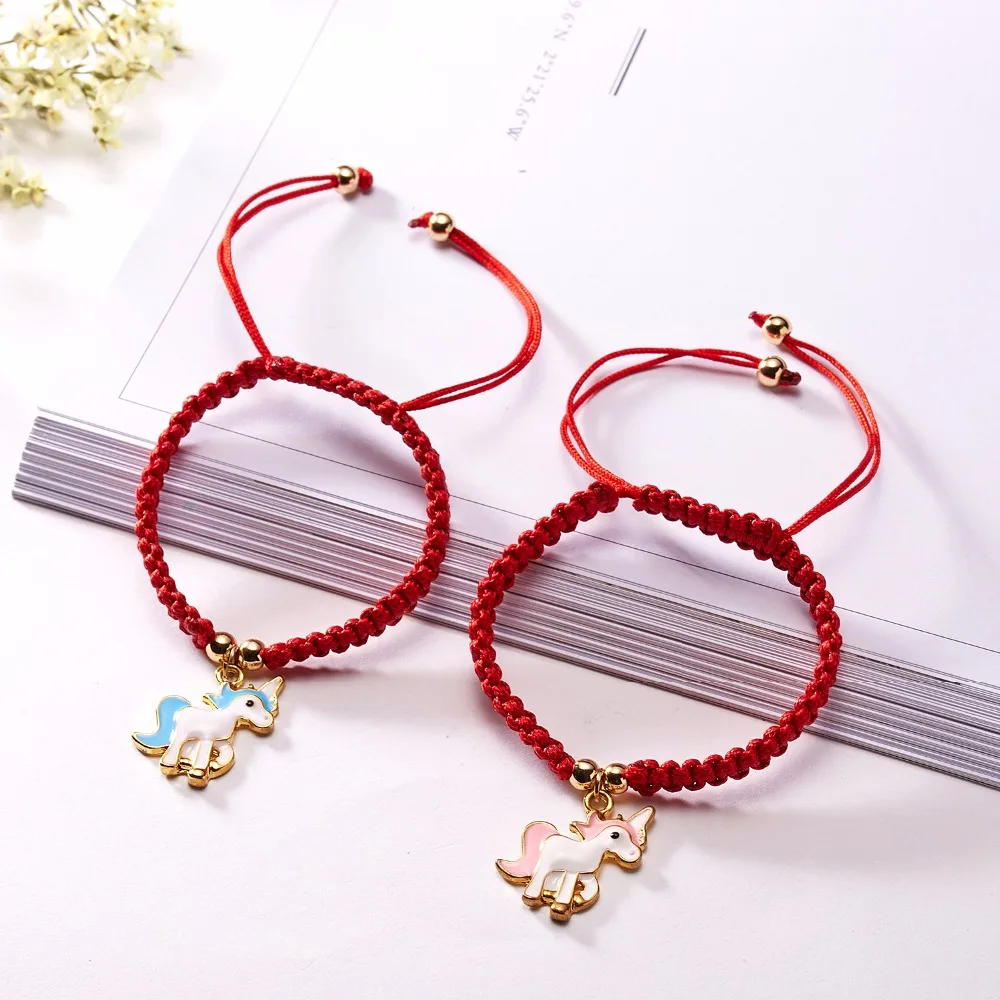 Rinhoo браслеты и браслеты с карточкой винтажные очаровательные лошади Красочные Подвески красная веревка тканые регулируемые женские подарочные браслеты и ювелирные изделия