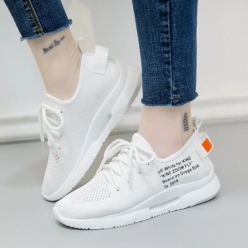 

Women Casual Shoes 2018 Spring Summer Mesh Shoes Woman Flats Fashion Lace-Up White Black Breathable Women Sneakers