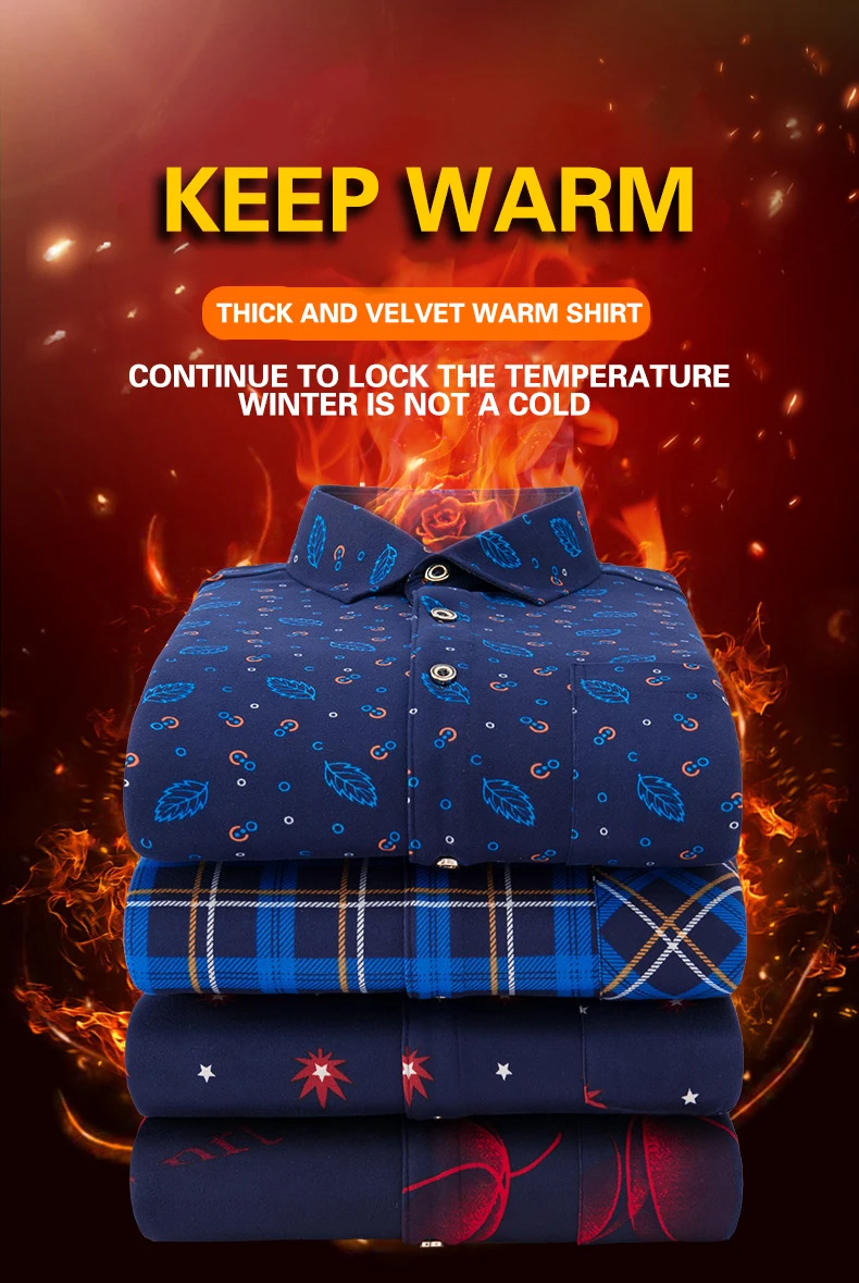  AOLIWENM 2019 Fashion men's shirt blouse man Winter thick warm print lattice 26 colors Plus velvet 