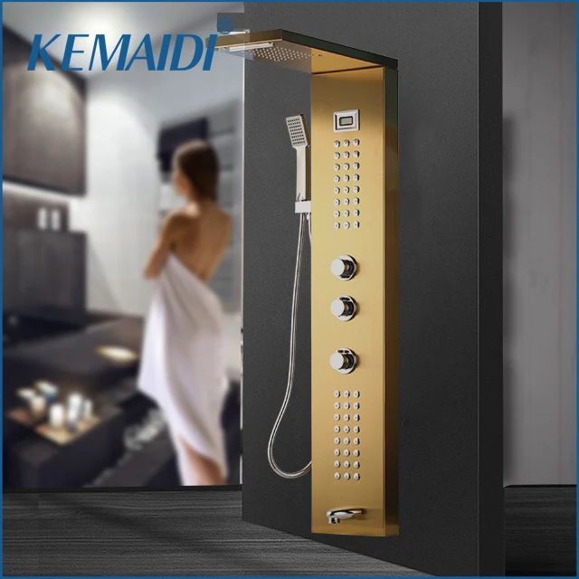 KEMAIDI Золотая черная никелевая матовая панель для душа с цифровым дисплеем