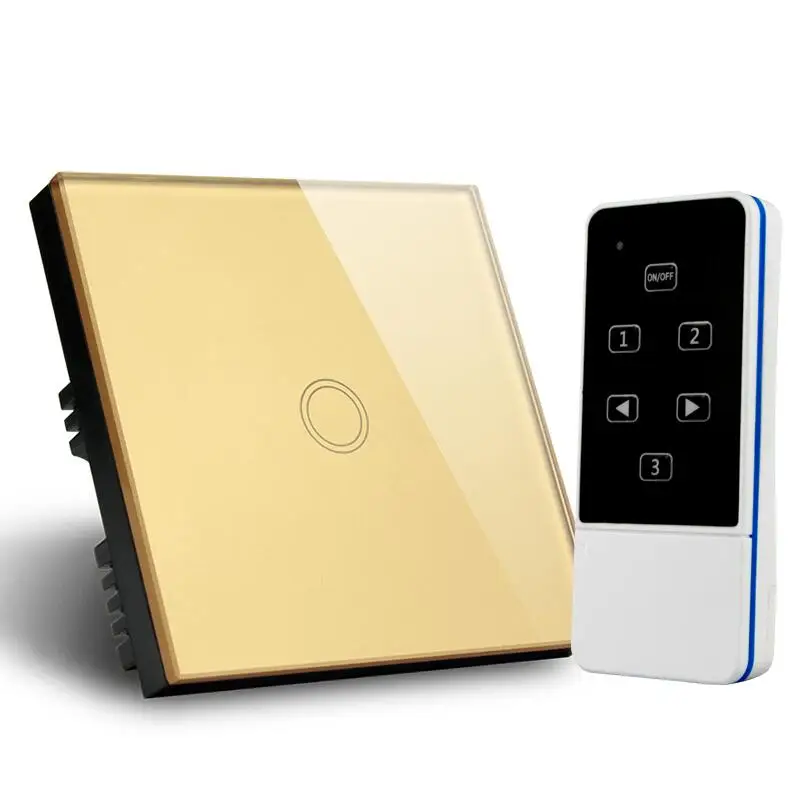 ASEER, стандарт Великобритании, дистанционный настенный выключатель, 1 комплект, 110~ 240 В, RF433, Домашний Светильник, переключатель, белая кристальная стеклянная панель, умный светильник, переключатель - Цвет: Gold remote switch
