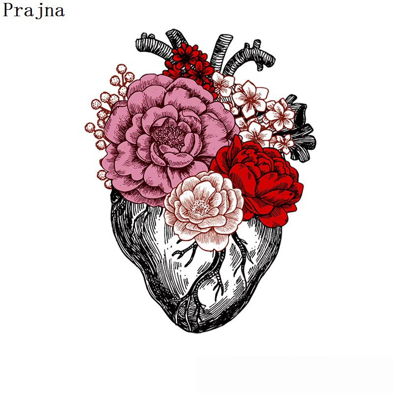 

Prajna Flower OX Head Heat Transfers Flower Rock Skull Iron-on Patches For Clothing DIY Accessories T-shirts Decal Patch Jeans