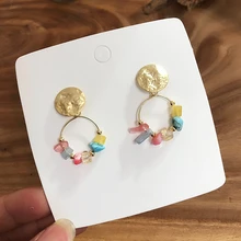 AOMU Весна Лето Корея красочные камень опал Кристалл Стразы неровный шар полые круглые матовые серьги гвоздики для женщин