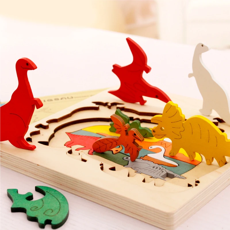 Diy 3D деревянные головоломки Многослойные Пазлы набор динозавров дельфины красная шляпа модель игрушка для детей 3d ручной работы здания
