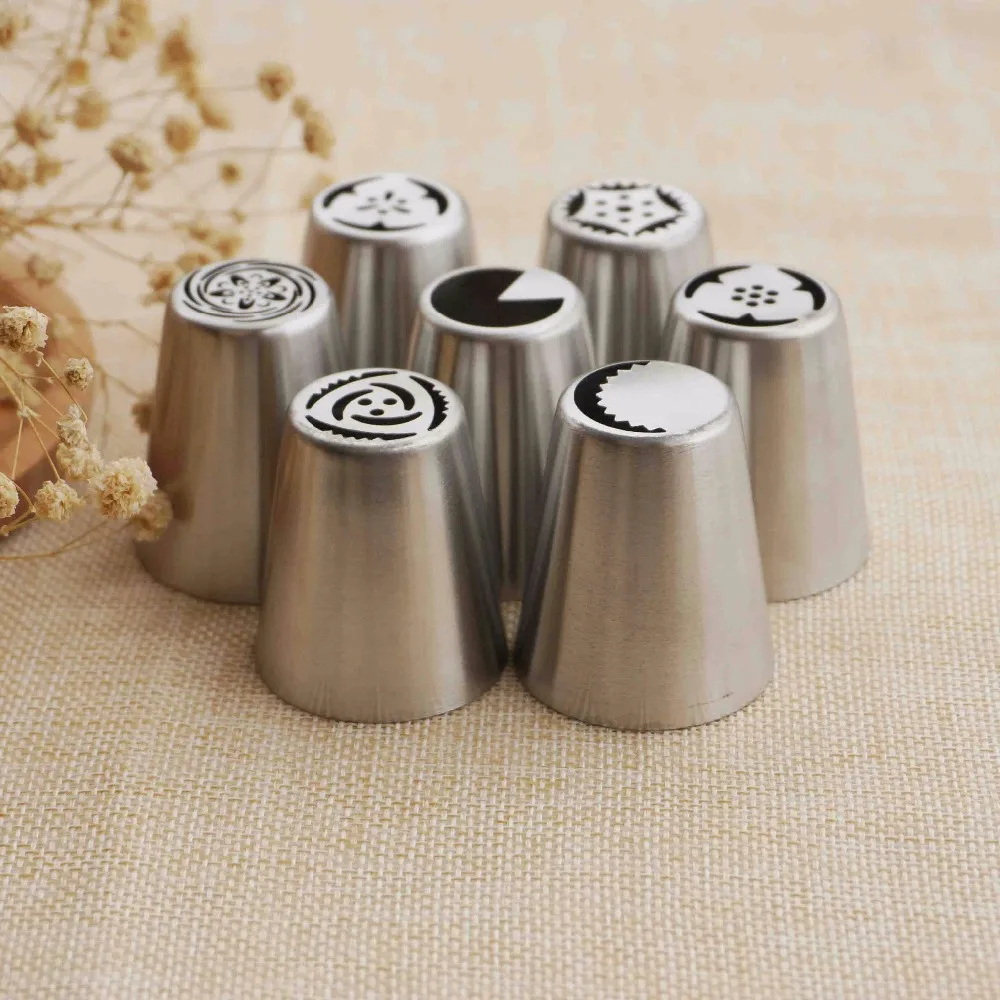 

7PCS Russian Cake Piping Nozzles Tulip Icing Tip Nozzle Pastry Decorating Tips Cupcake Decorator Rose Stainless Steel