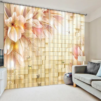 

brick curtains Flowers print Chinese Customized 3D Blackout Curtains Living Room Bedroom Hotel Window