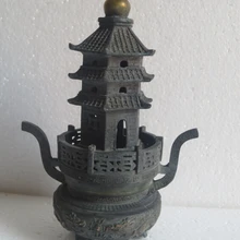 10,5 дюймов высокая Коллекционная китайская, под старину, бронзовая резная Дракон фэн шуй башня ладан горелка