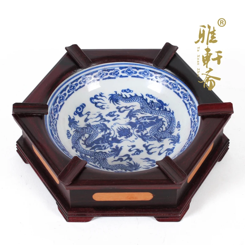 

Rosewood crafts creative personality six angle Qinglong figure ashtray classical Chinese rosewood large wooden ashtray