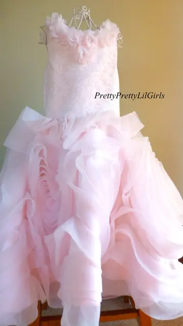 Best price at $109 Cheap pink size customised handmade flowers lace unique design long pageant dresses for teenage girls kids pageant dresses for girls