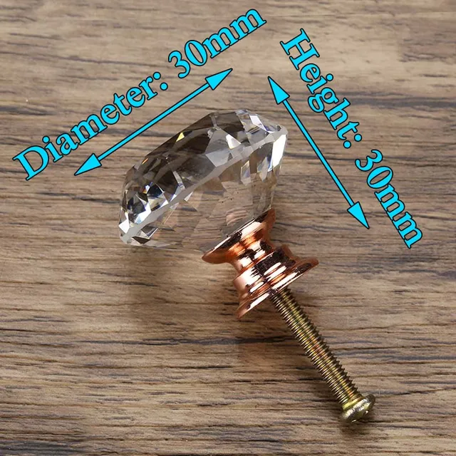 KAK 30mm Diamond Shape Design Crystal Glass Knobs Cupboard Pulls Drawer Knobs Kitchen Cabinet Handles Furniture Handle Hardware 30mm Rose Gold Base