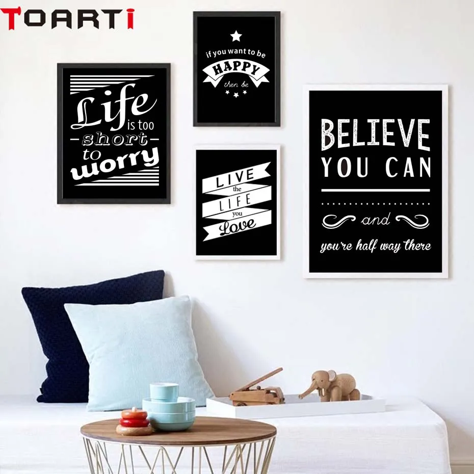 Inspiring English Life Phrase Wall Art Painting Black And White Modern Canvas Poster Print For Living Studying Home Decoration (3)