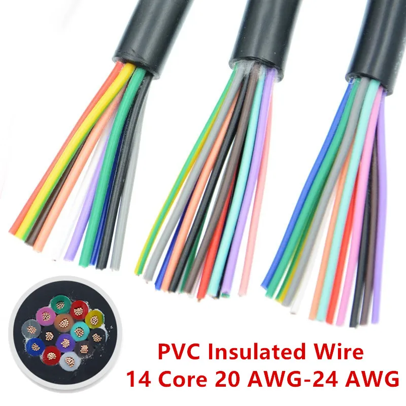 

5Meter 24 AWG 22 AWG RVV 14 Core Copper Wire Conductor Electric RVV Cable Black soft sheathed wire