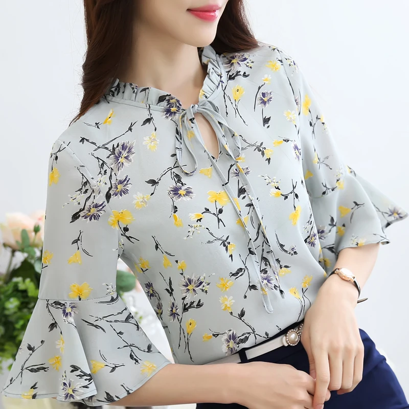 Женские топы и блузки blusas mujer de moda 2018 Рубашки повседневные шифоновые с бантом