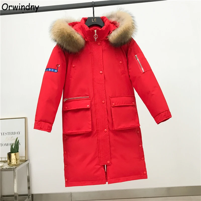 

Orwindny Women's Down Jacket Hooded Overcoat Outwear 2019 Fashion Long Female Jacket Plus Size S-3XL Thick Warm Clothing Parkas