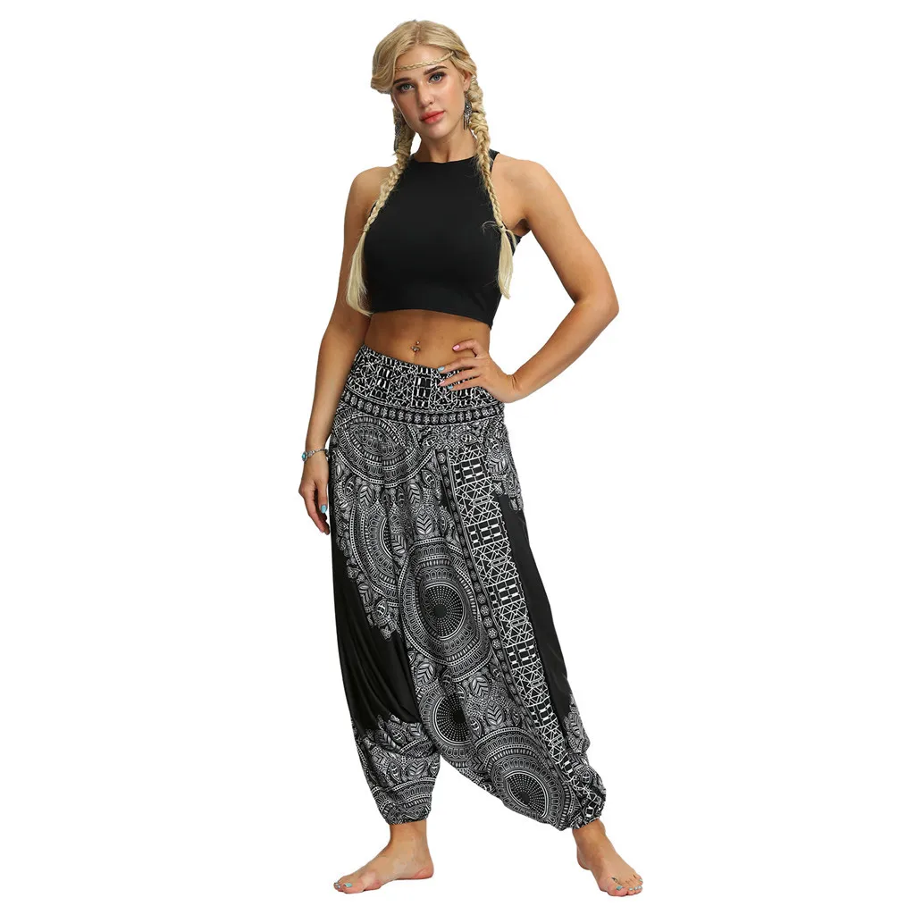 Women Pants Fashion High Waist Bohemian Casual Loose Trousers Baggy Boho Aladdin Pants Pantalones Mujer Cintura Alta#T