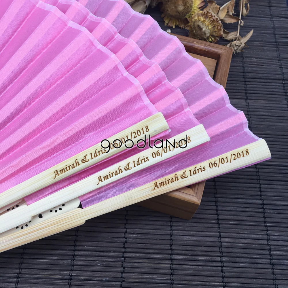 50 шт./лот упаковка персонализированные Азии Карманный веер с мешочек из органзы Свадебная вечеринка поставки