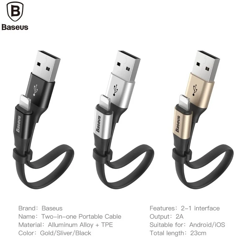 BASEUS Brand 2 in 1 Dual Use Micro USB & 8 Pin Data Charging Cable For