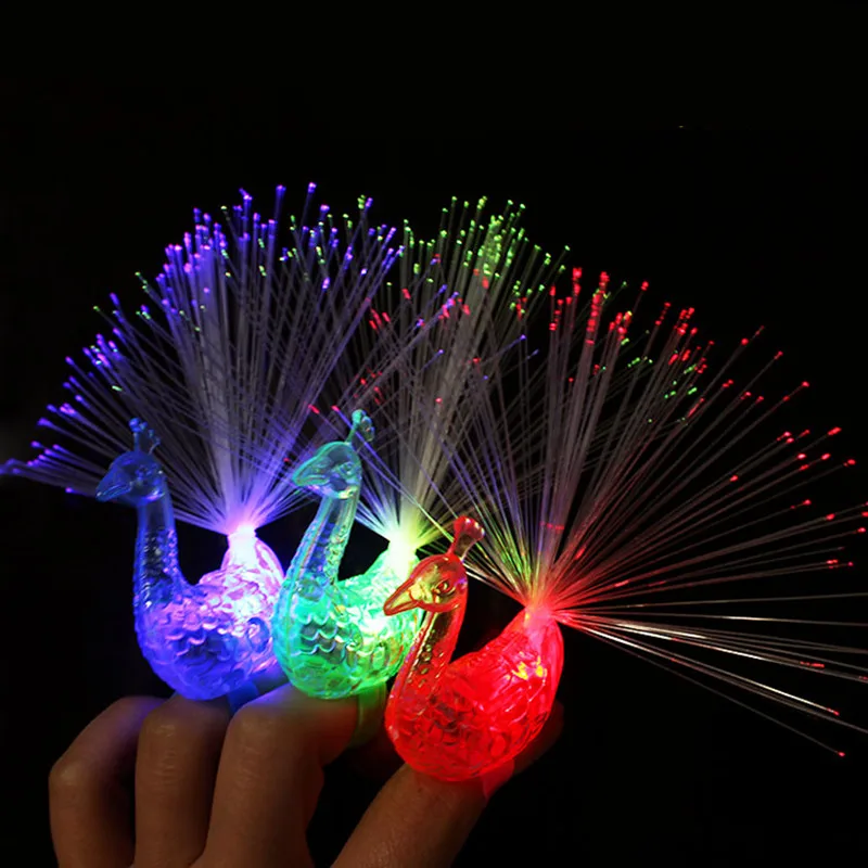 5pcs New Fancy Peacock Opens Fiber Light Change Color Finger Fluorescent Light for Wedding Party